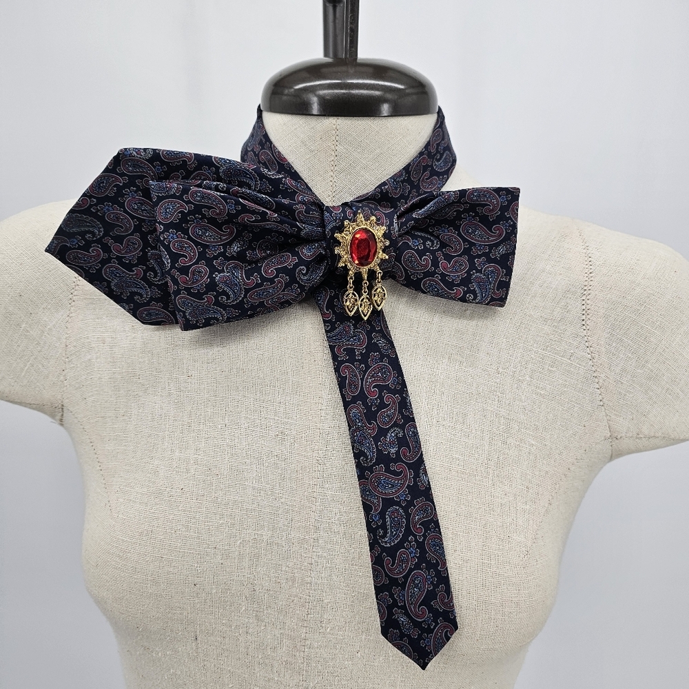 Upcycled Paisley Necktie Necklace Brooch Bow Tie